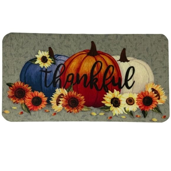 Sunflower Pumpkin Accent Rug Welcome Mat Thankful Rectangle Multicolor 17 x 30 - Picture 1 of 14